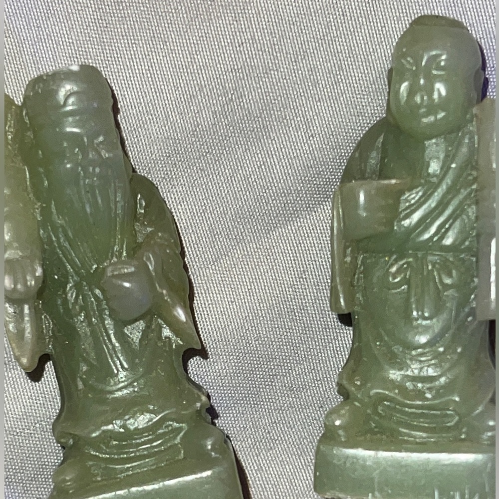 NETSUKE 2 Antique Ojime jade tea servant netsuke